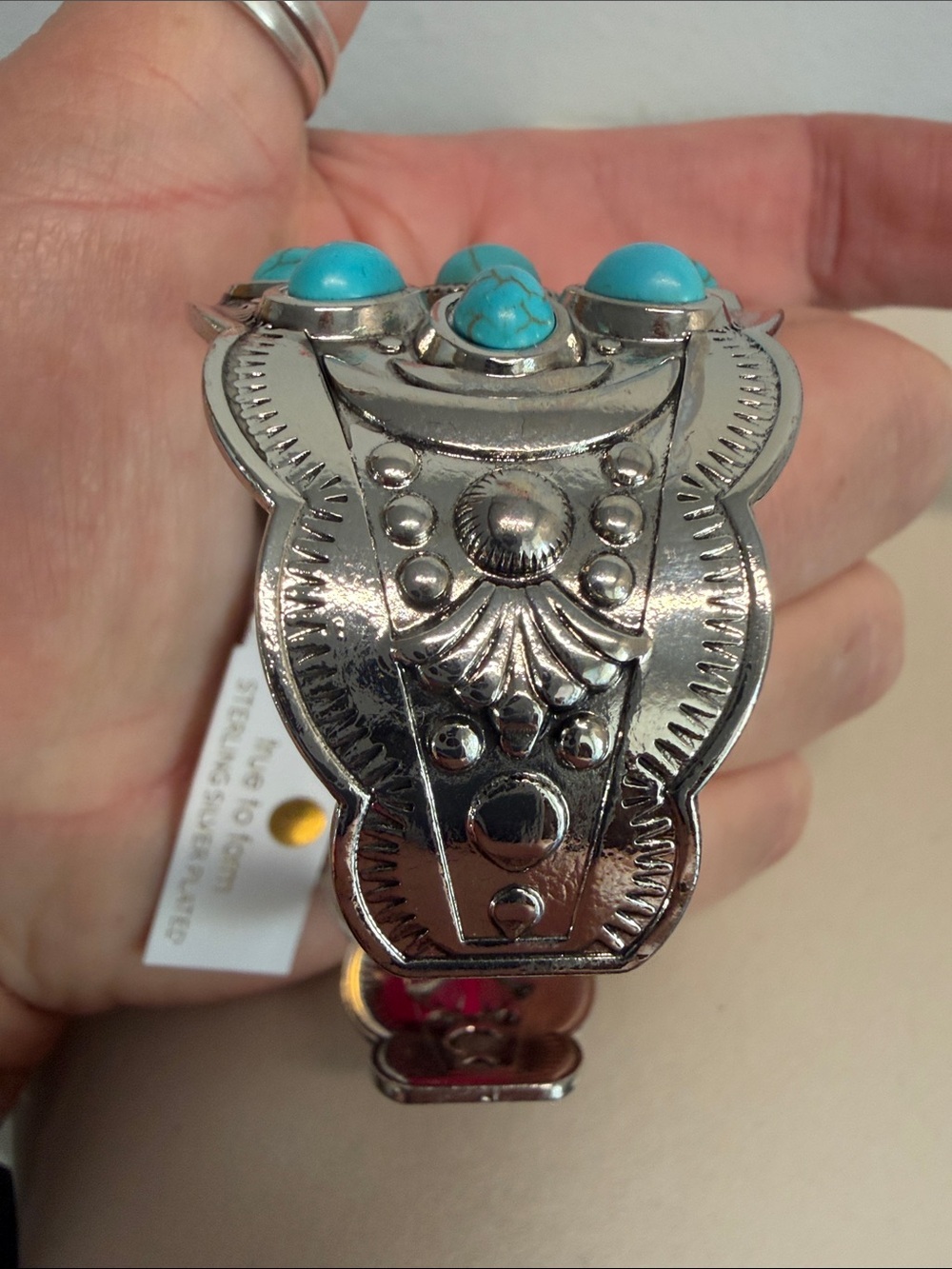 True To Form | Boho Southwestern Silver Plated Genuine Stone Cuff Bracelet - Picture 7 of 10